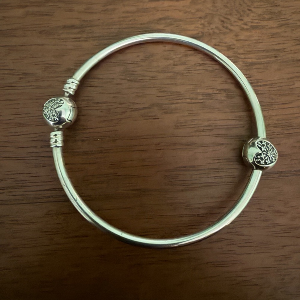 Pandora Silver Bangle Bracelet with limited edition heart clasp & matching charm